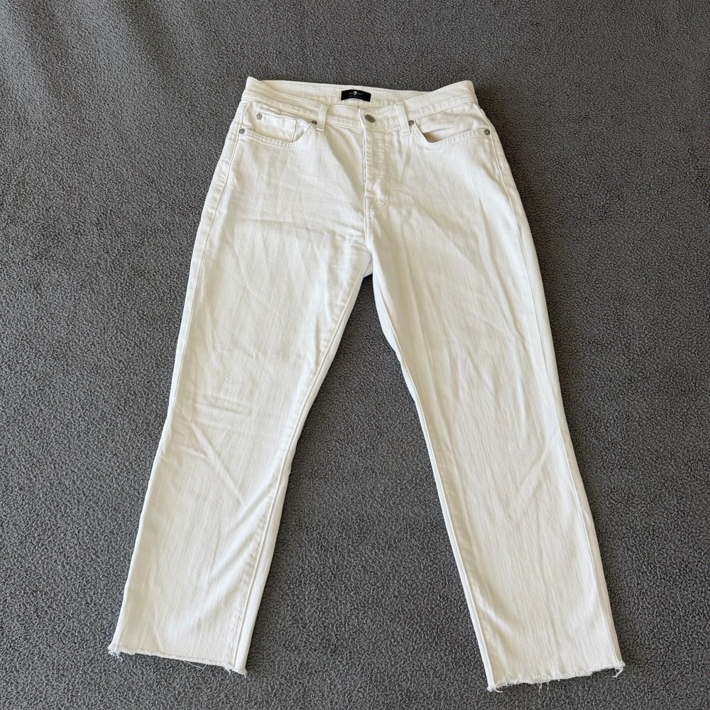 7 For All Mankind Josefina Jeans Women's 27 White Mid Rise Button Fly Raw Hem